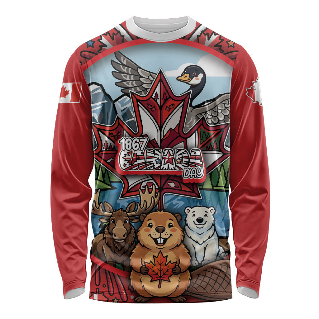 Happy Canada Day Long Sleeve Shirt Cute Wildlife Animals Maple Leaf