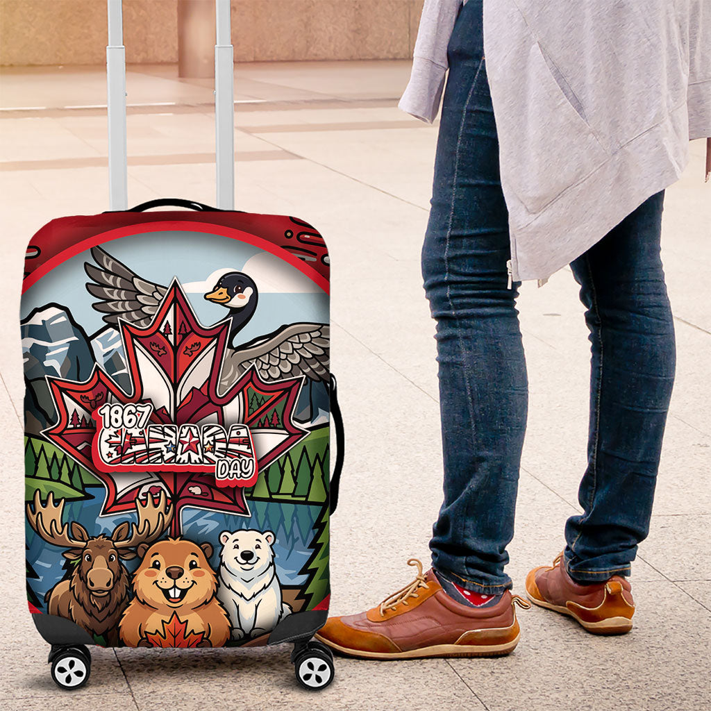 Happy Canada Day Luggage Cover Cute Wildlife Animals Maple Leaf