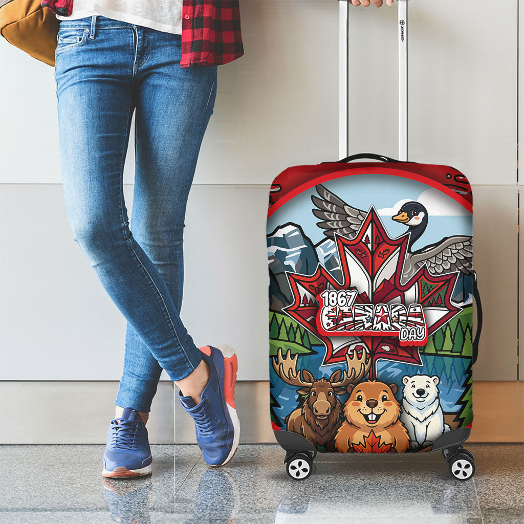 Happy Canada Day Luggage Cover Cute Wildlife Animals Maple Leaf