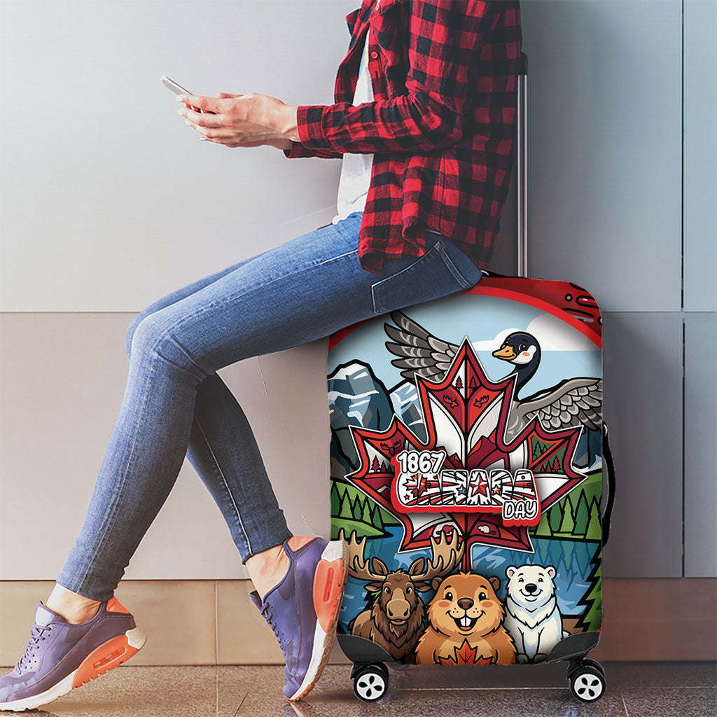 Happy Canada Day Luggage Cover Cute Wildlife Animals Maple Leaf
