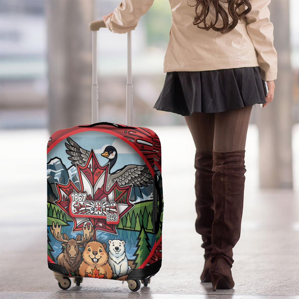Happy Canada Day Luggage Cover Cute Wildlife Animals Maple Leaf