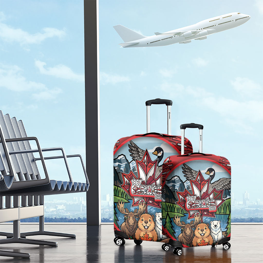 Happy Canada Day Luggage Cover Cute Wildlife Animals Maple Leaf