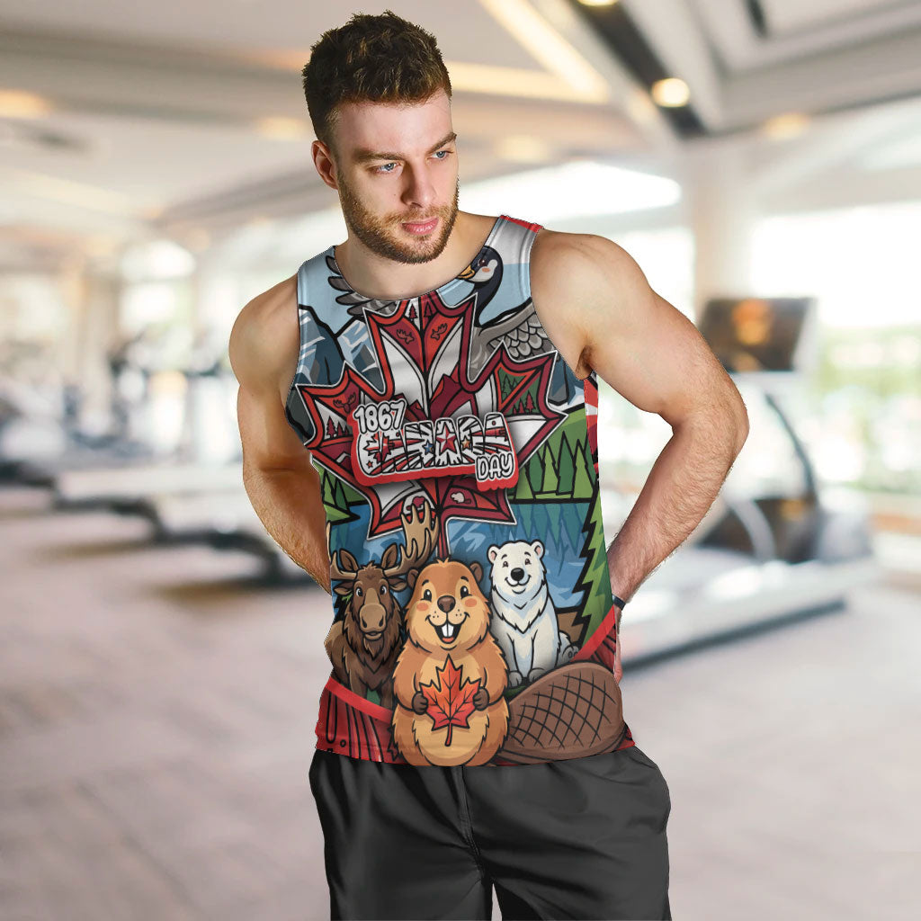 Happy Canada Day Men Tank Top Cute Wildlife Animals Maple Leaf
