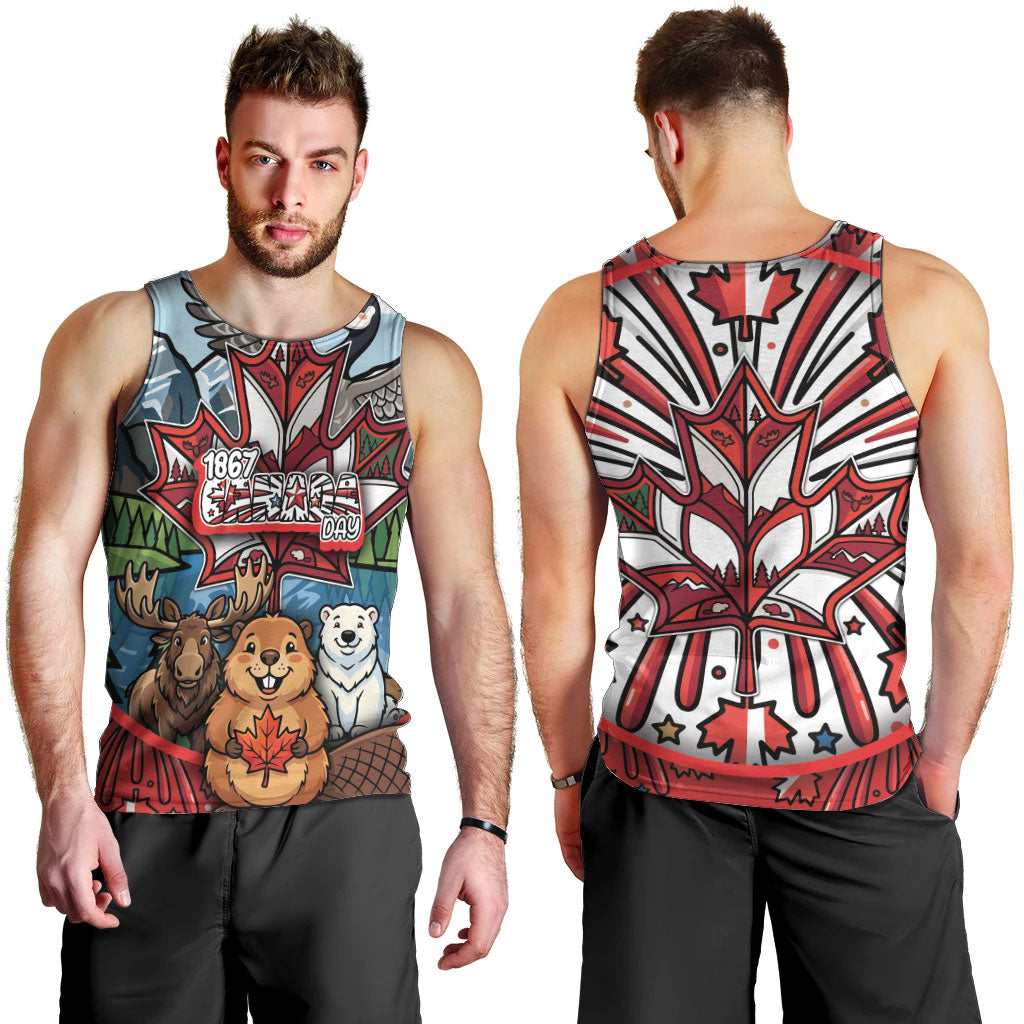 Happy Canada Day Men Tank Top Cute Wildlife Animals Maple Leaf