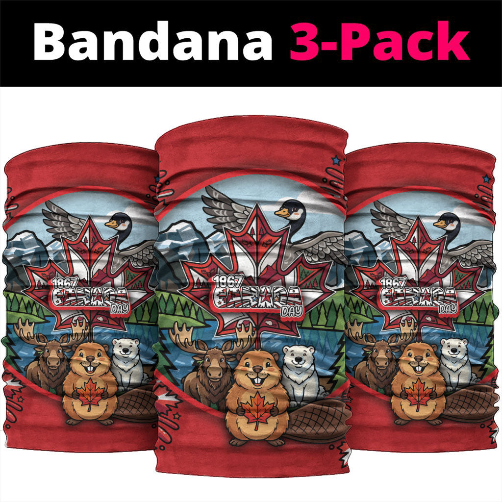 Happy Canada Day Neck Gaiter Cute Wildlife Animals Maple Leaf