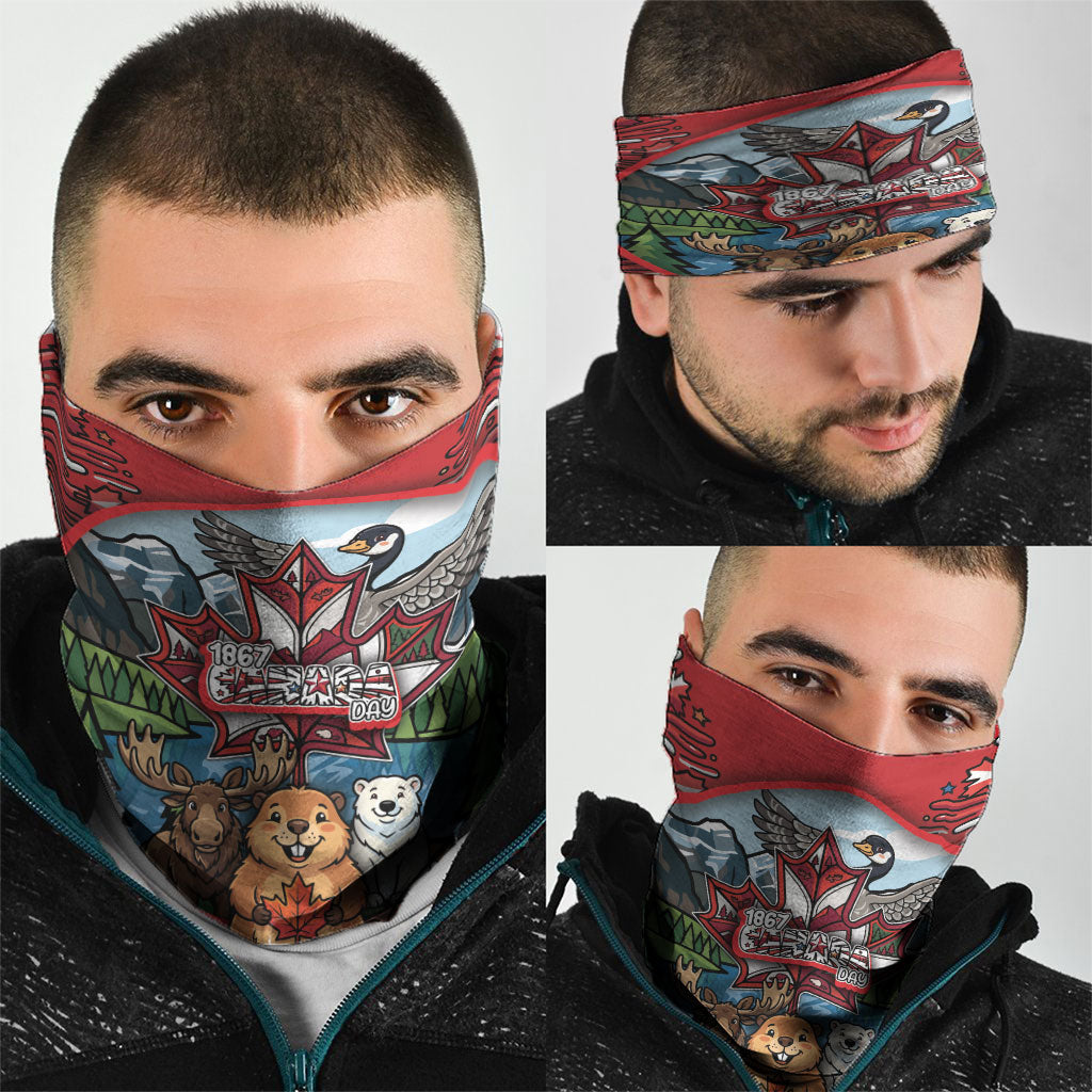 Happy Canada Day Neck Gaiter Cute Wildlife Animals Maple Leaf