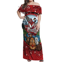 Happy Canada Day Off Shoulder Maxi Dress Cute Wildlife Animals Maple Leaf