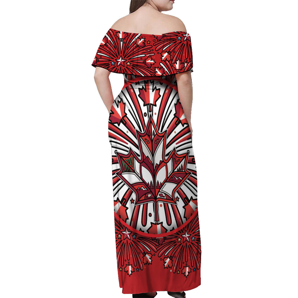 Happy Canada Day Off Shoulder Maxi Dress Cute Wildlife Animals Maple Leaf