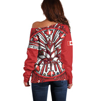 Happy Canada Day Off Shoulder Sweater Cute Wildlife Animals Maple Leaf