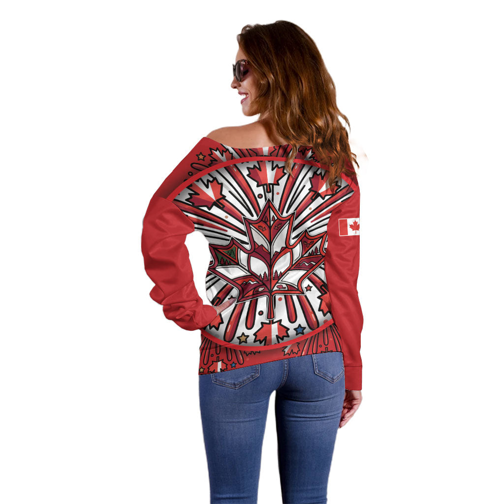Happy Canada Day Off Shoulder Sweater Cute Wildlife Animals Maple Leaf