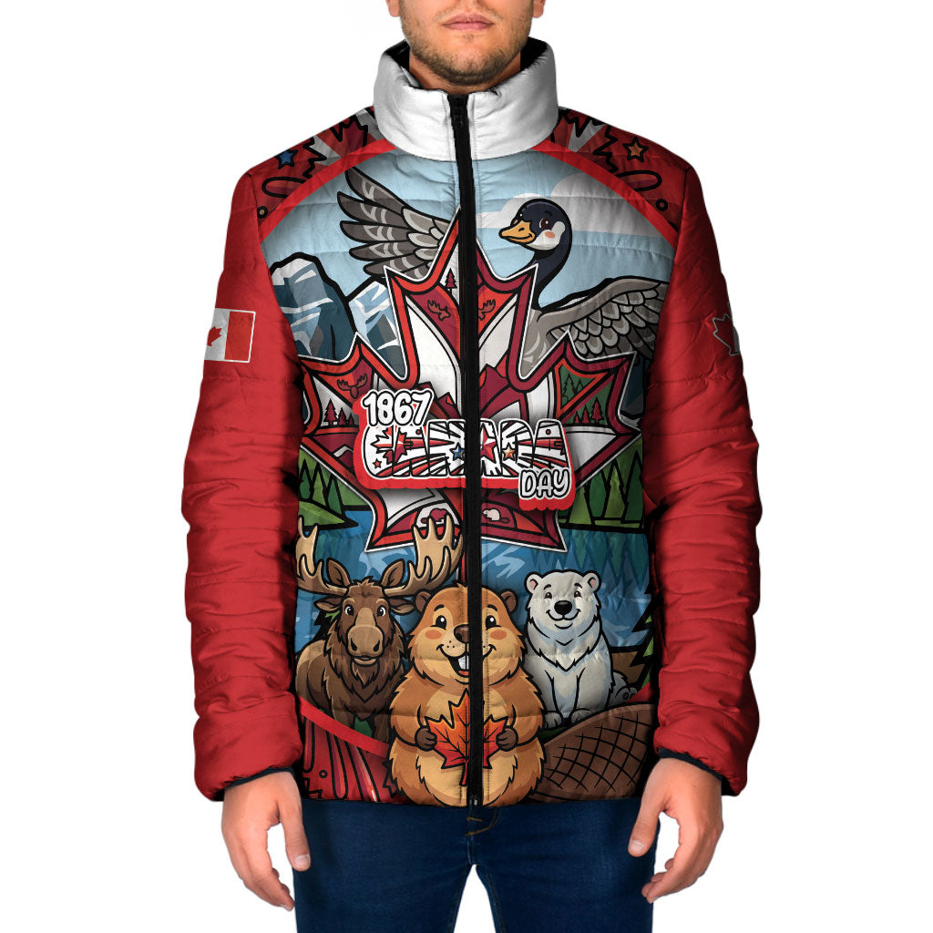 Happy Canada Day Padded Jacket Cute Wildlife Animals Maple Leaf