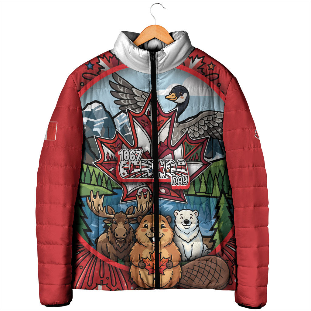 Happy Canada Day Padded Jacket Cute Wildlife Animals Maple Leaf