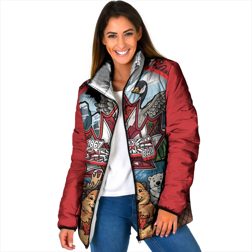 Happy Canada Day Padded Jacket Cute Wildlife Animals Maple Leaf