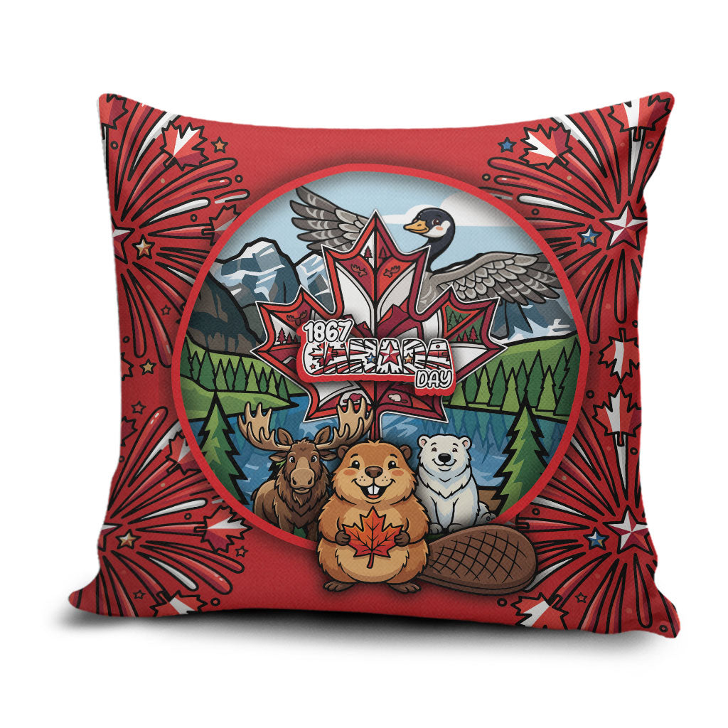 Happy Canada Day Pillow Cover Cute Wildlife Animals Maple Leaf