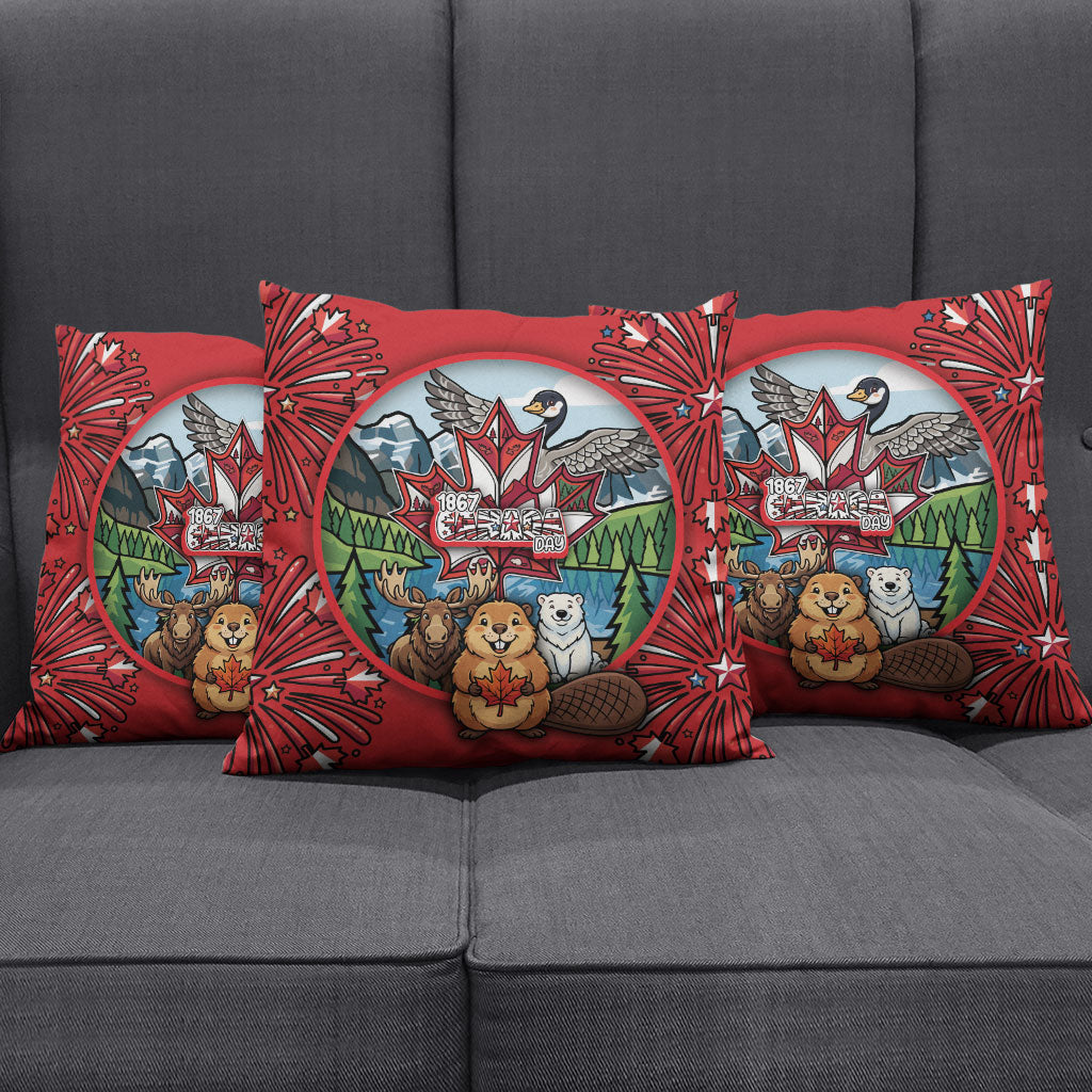 Happy Canada Day Pillow Cover Cute Wildlife Animals Maple Leaf