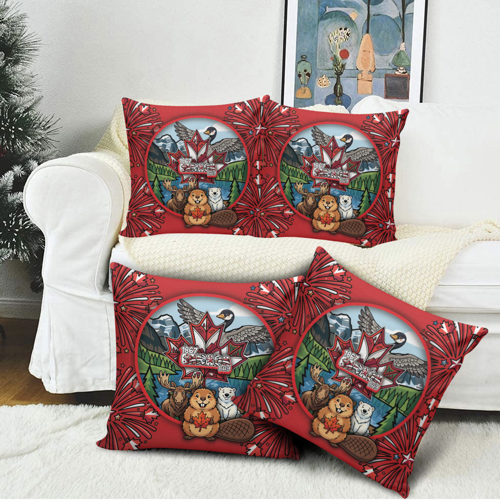 Happy Canada Day Pillow Cover Cute Wildlife Animals Maple Leaf