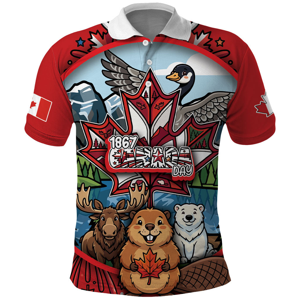 Happy Canada Day Polo Shirt Cute Wildlife Animals Maple Leaf