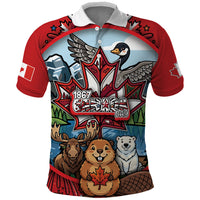 Happy Canada Day Polo Shirt Cute Wildlife Animals Maple Leaf
