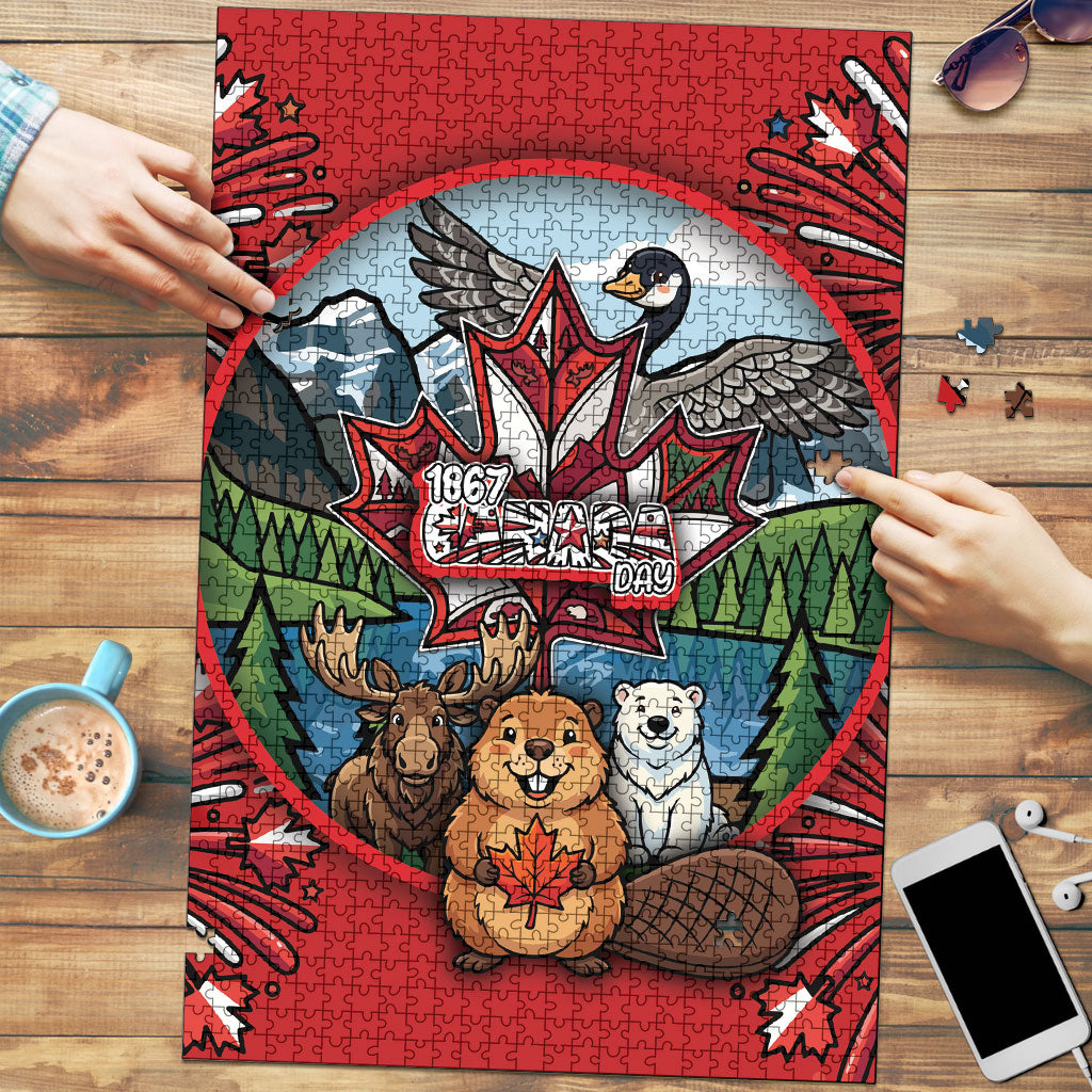 Happy Canada Day Puzzle Cute Wildlife Animals Maple Leaf
