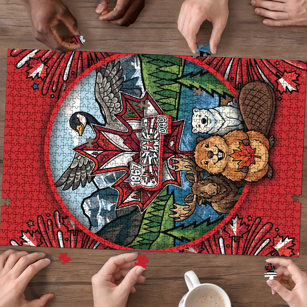 Happy Canada Day Puzzle Cute Wildlife Animals Maple Leaf