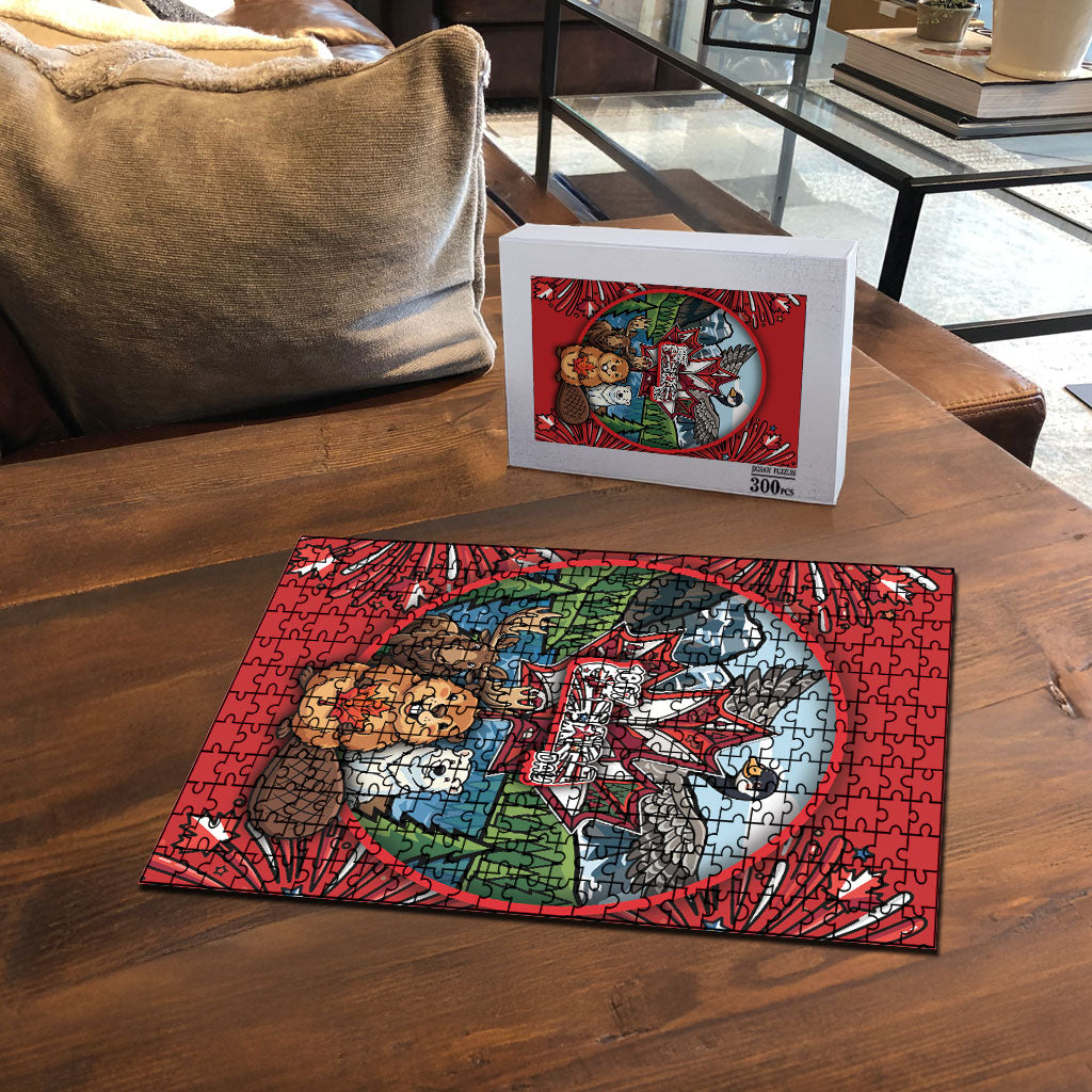 Happy Canada Day Puzzle Cute Wildlife Animals Maple Leaf