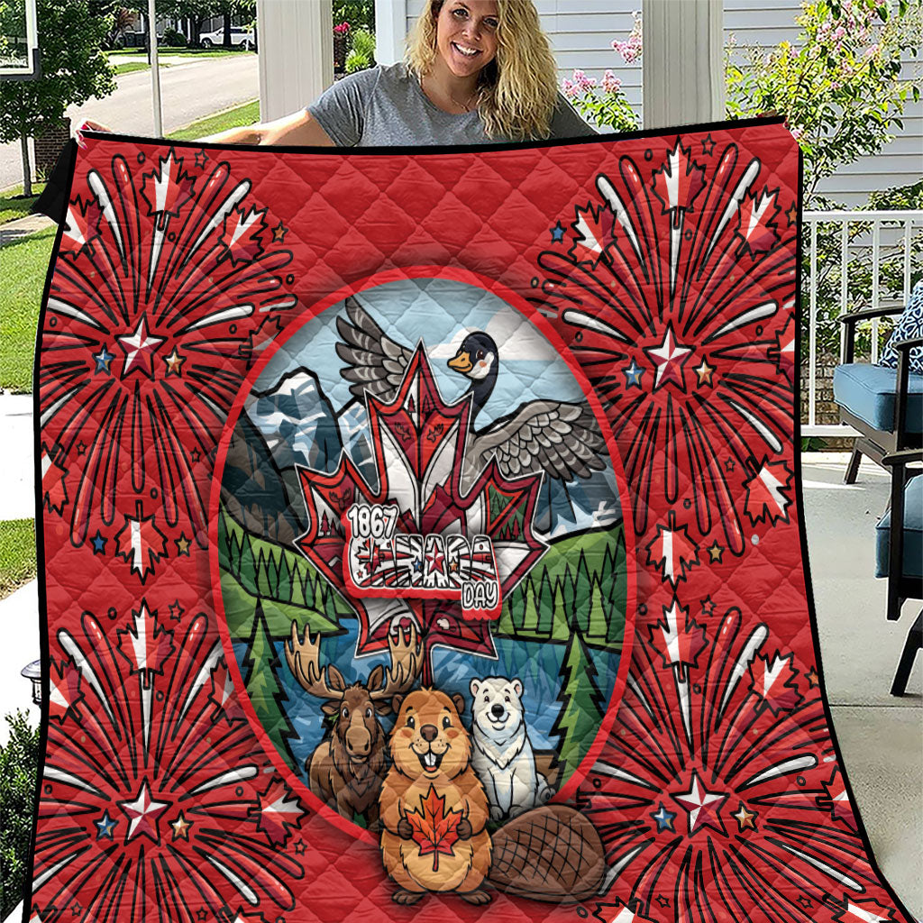 Happy Canada Day Quilt Cute Wildlife Animals Maple Leaf