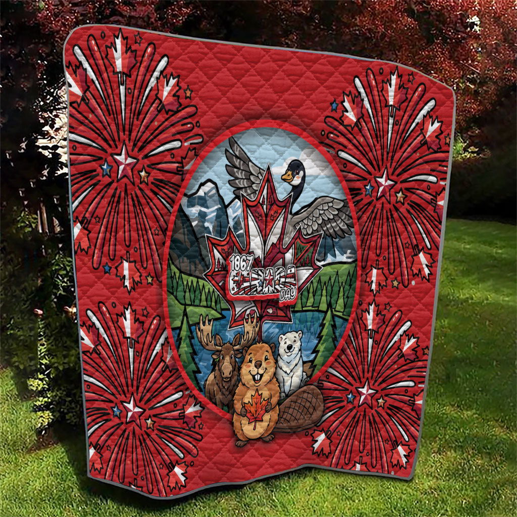Happy Canada Day Quilt Cute Wildlife Animals Maple Leaf