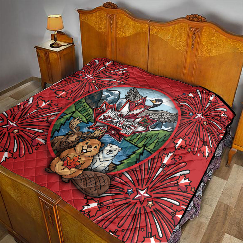 Happy Canada Day Quilt Cute Wildlife Animals Maple Leaf