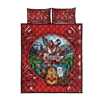 Happy Canada Day Quilt Bed Set Cute Wildlife Animals Maple Leaf