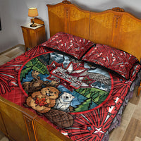 Happy Canada Day Quilt Bed Set Cute Wildlife Animals Maple Leaf
