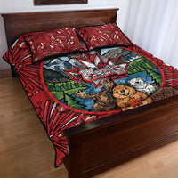 Happy Canada Day Quilt Bed Set Cute Wildlife Animals Maple Leaf