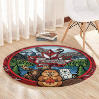Happy Canada Day Round Carpet Cute Wildlife Animals Maple Leaf