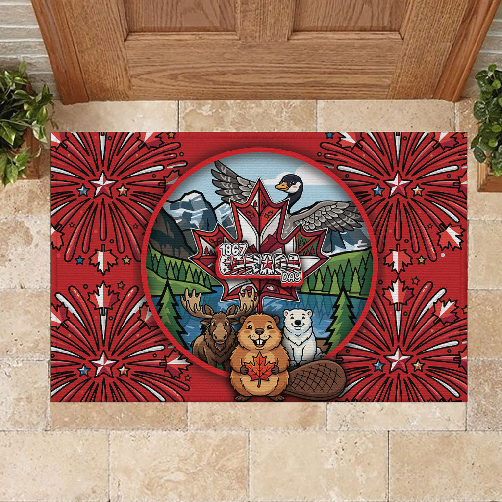 Happy Canada Day Rubber Doormat Cute Wildlife Animals Maple Leaf