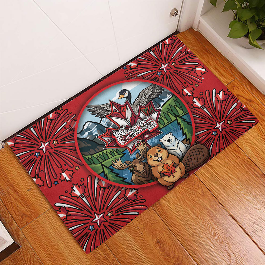 Happy Canada Day Rubber Doormat Cute Wildlife Animals Maple Leaf