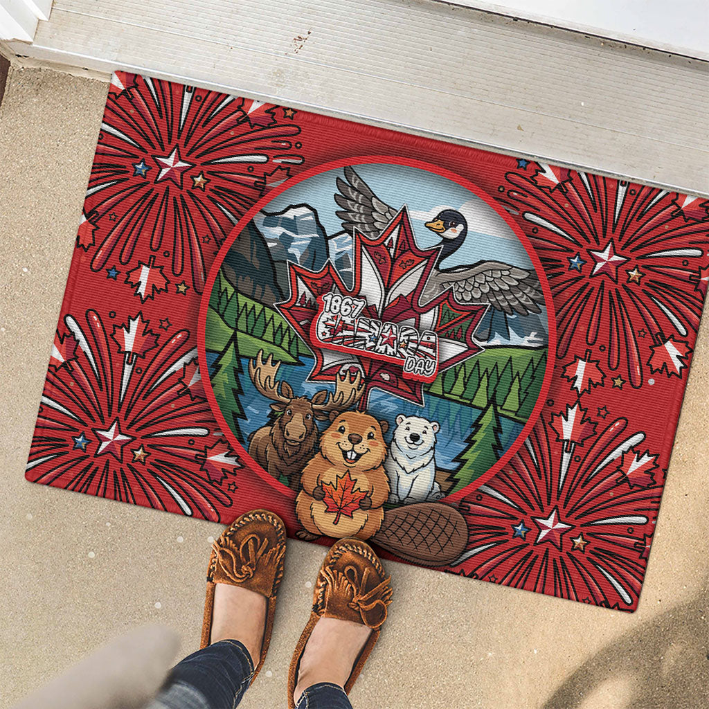 Happy Canada Day Rubber Doormat Cute Wildlife Animals Maple Leaf