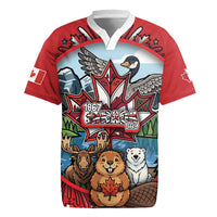 Happy Canada Day Rugby Jersey Cute Wildlife Animals Maple Leaf