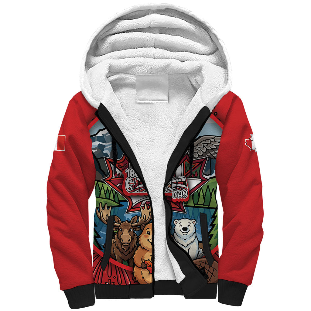 Happy Canada Day Sherpa Hoodie Cute Wildlife Animals Maple Leaf