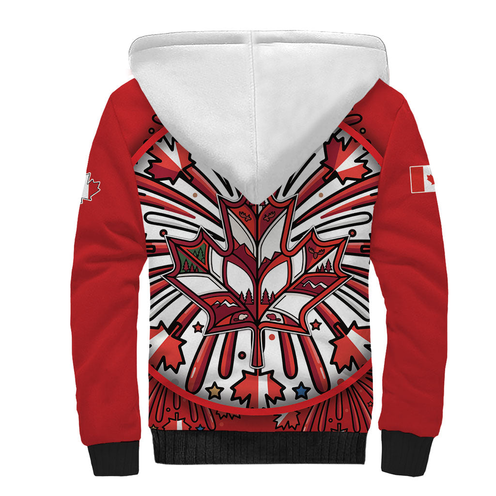 Happy Canada Day Sherpa Hoodie Cute Wildlife Animals Maple Leaf