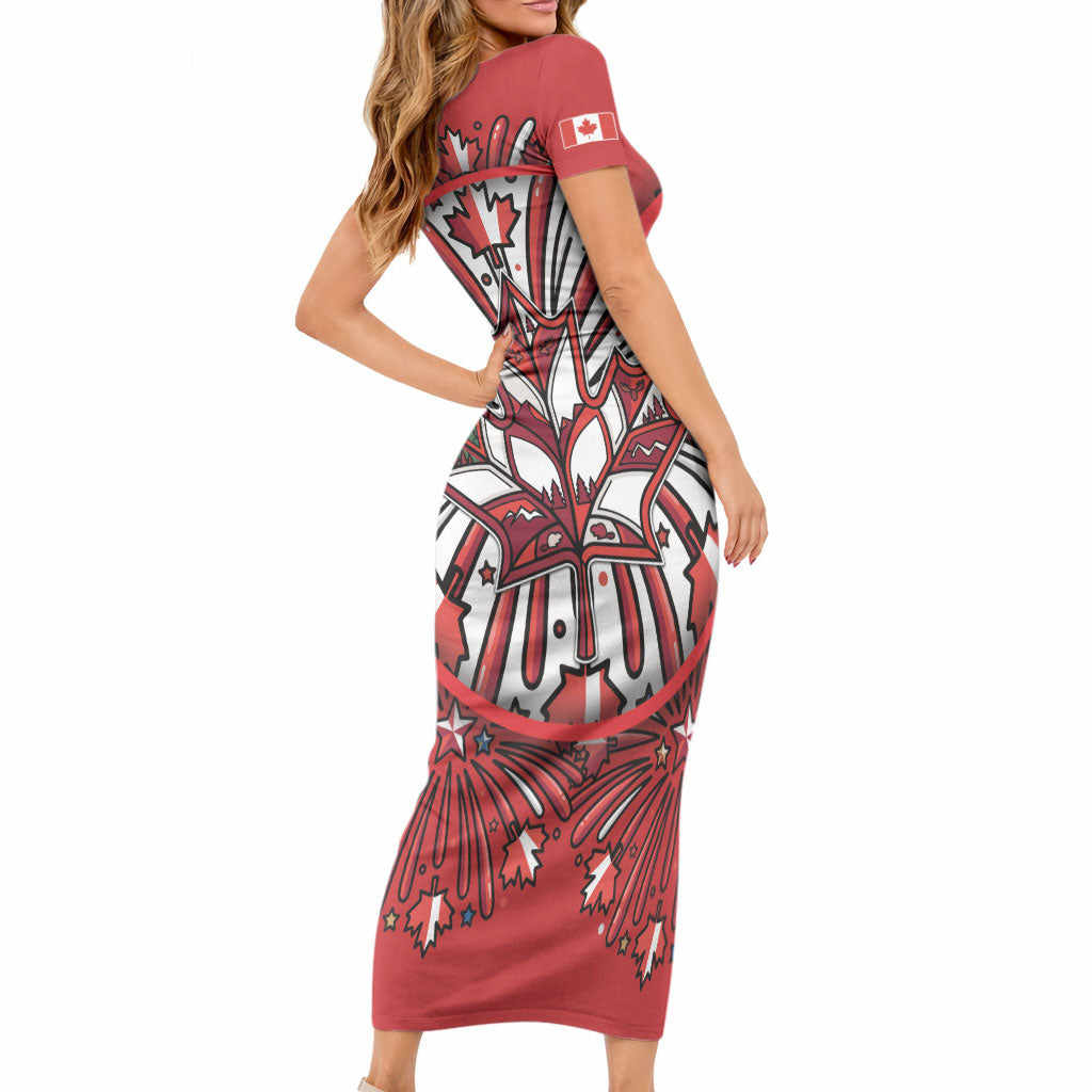 Happy Canada Day Short Sleeve Bodycon Dress Cute Wildlife Animals Maple Leaf DT05