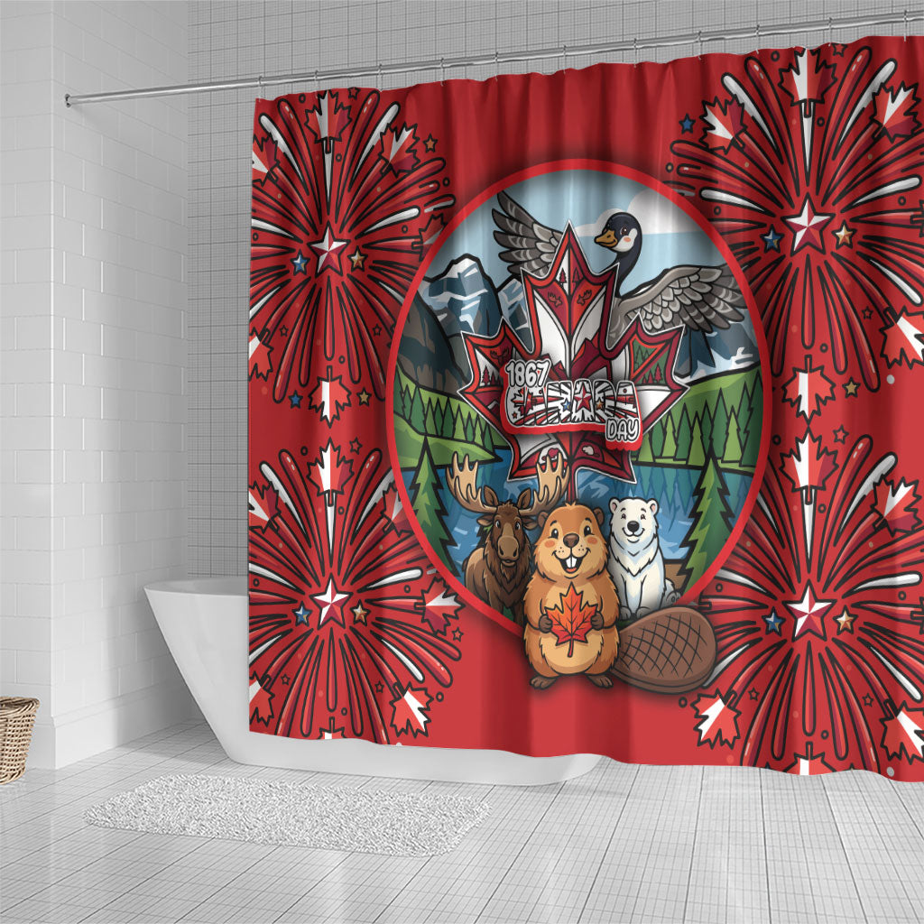 Happy Canada Day Shower Curtain Cute Wildlife Animals Maple Leaf