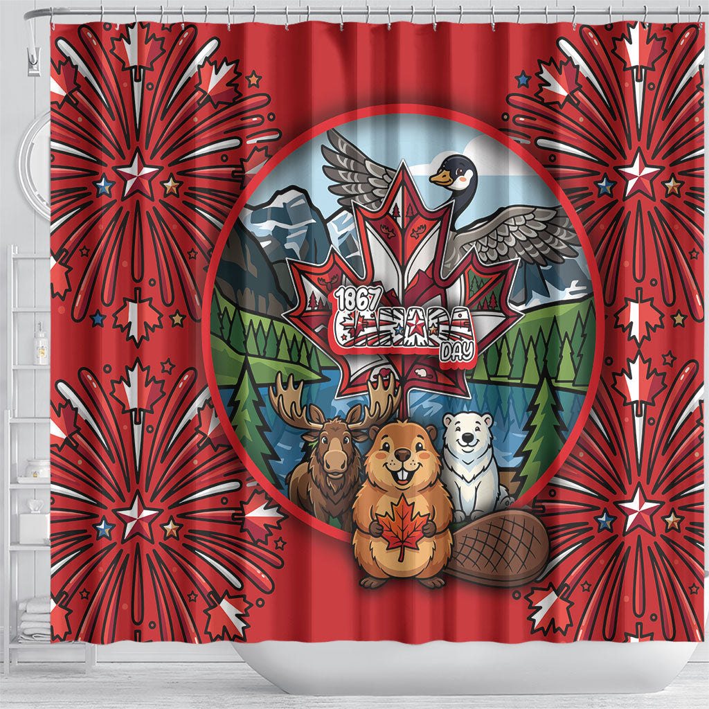 Happy Canada Day Shower Curtain Cute Wildlife Animals Maple Leaf