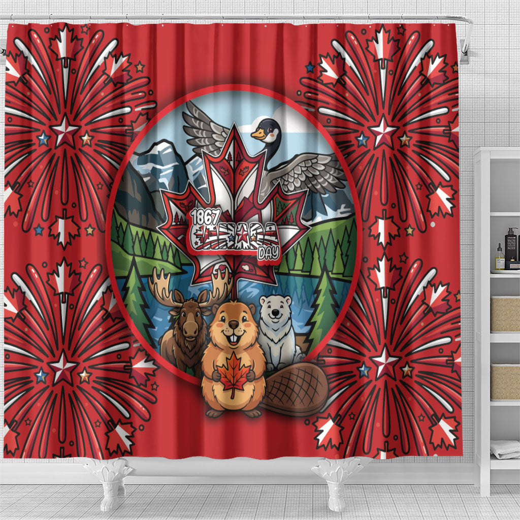Happy Canada Day Shower Curtain Cute Wildlife Animals Maple Leaf