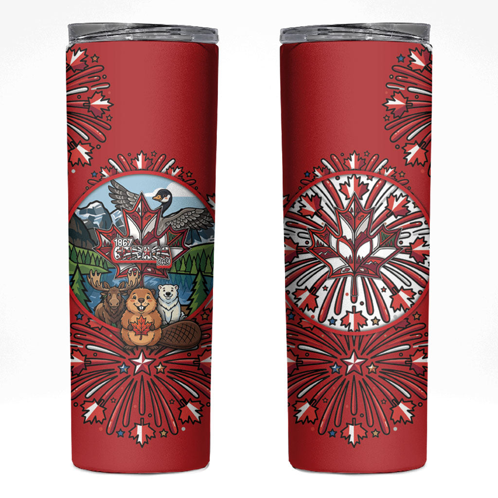 Happy Canada Day Skinny Tumbler Cute Wildlife Animals Maple Leaf
