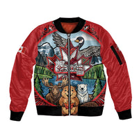 Happy Canada Day Sleeve Zip Bomber Jacket Cute Wildlife Animals Maple Leaf
