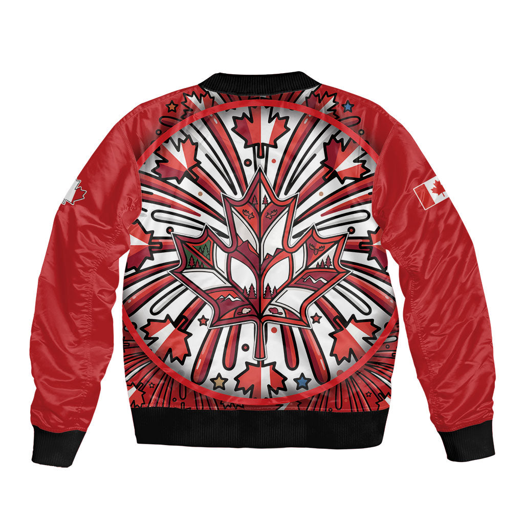 Happy Canada Day Sleeve Zip Bomber Jacket Cute Wildlife Animals Maple Leaf