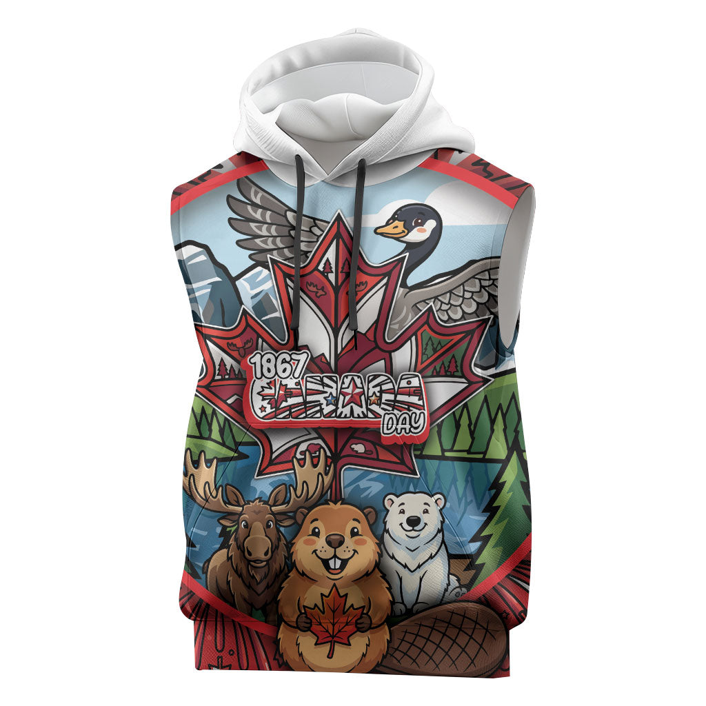 Happy Canada Day Sleeveless Hoodie Cute Wildlife Animals Maple Leaf