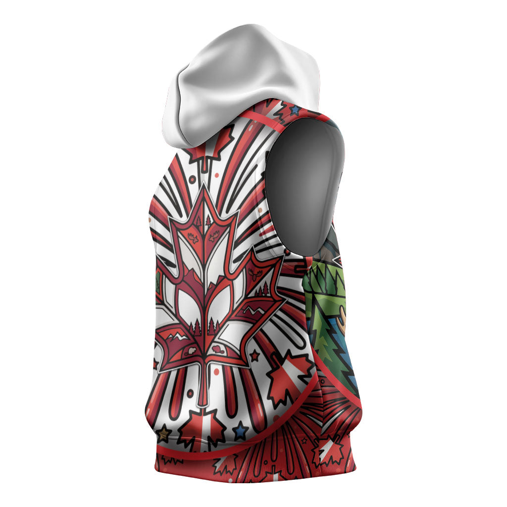 Happy Canada Day Sleeveless Hoodie Cute Wildlife Animals Maple Leaf