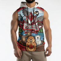 Happy Canada Day Sleeveless Hoodie Cute Wildlife Animals Maple Leaf