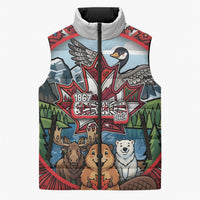 Happy Canada Day Sleeveless Puffer Jacket Cute Wildlife Animals Maple Leaf