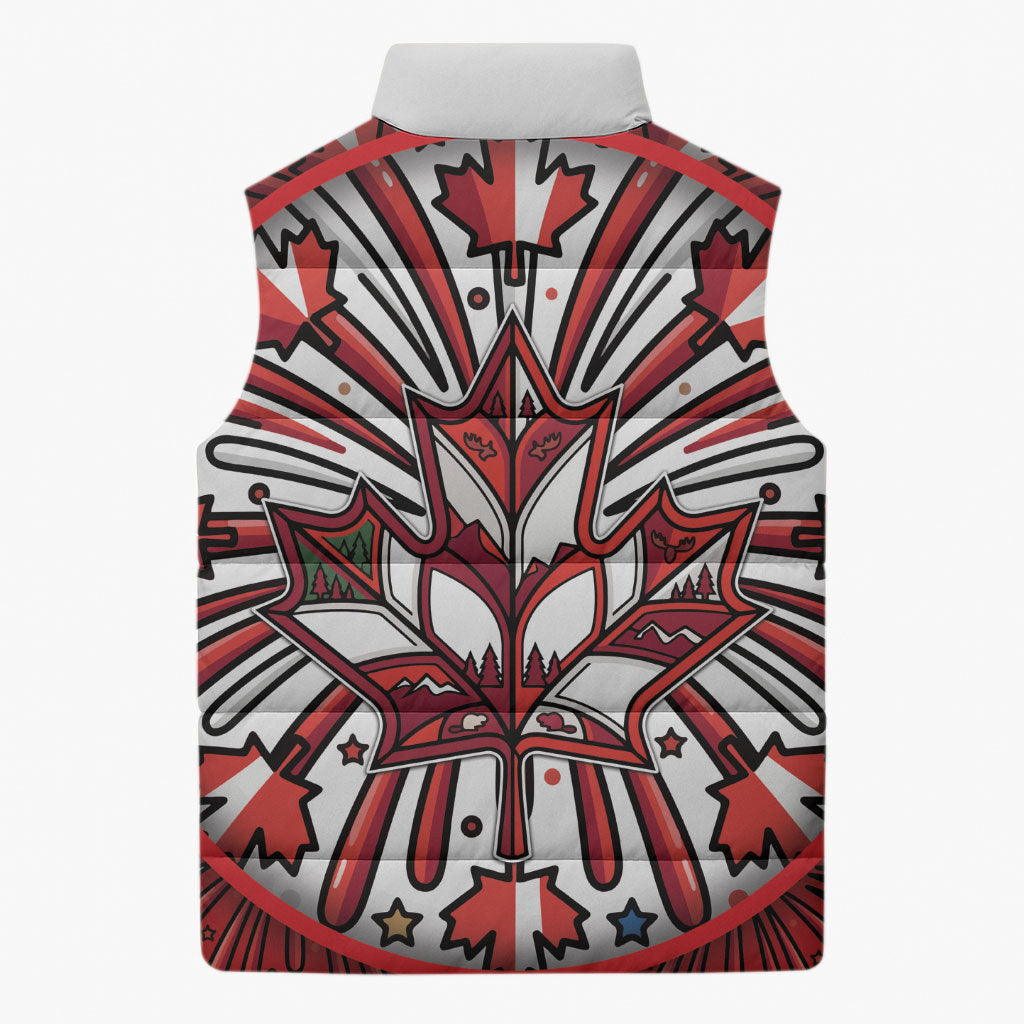 Happy Canada Day Sleeveless Puffer Jacket Cute Wildlife Animals Maple Leaf